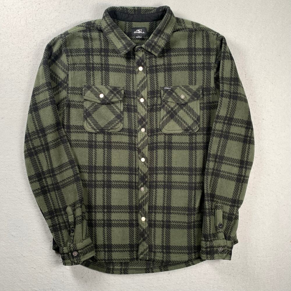 O'neill Shirt Mens Large Super Fleece Icecap Flannel Snap Button Plaid Green